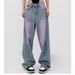 Women's Clothing Spring And Summer Jeans Washed Retro Jeans Women's Graffiti Niche Wide Leg Mopping Pants_ecoleips.com