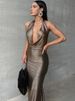 Mozision Halter Deep V Neck Backless Maxi Dress Women Sleeveless Temperament Fishtail Dress Ladies Elegant Sexy Party Dress_ecoleips.com