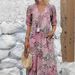 Floral Lace Trim V-Neck Short Sleeve Dress – Flowy Boho Print Sundress For Women In 6 Colors (Khaki/Blue/Fuchsia/Watermelon/Purple/Pink)_ecoleips.com