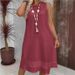Women's Clothing Solid Color Sleeveless Round Neck Casual Loose Midi Dress_ecoleips.com