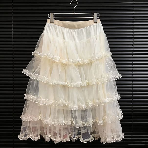 Korean Style Multi-Layered Tulle Skirt Puffy Cake Skirt Sweet Ruffles Long Summer Skirt For Women New Spring/Summer Collection_ecoleips.com