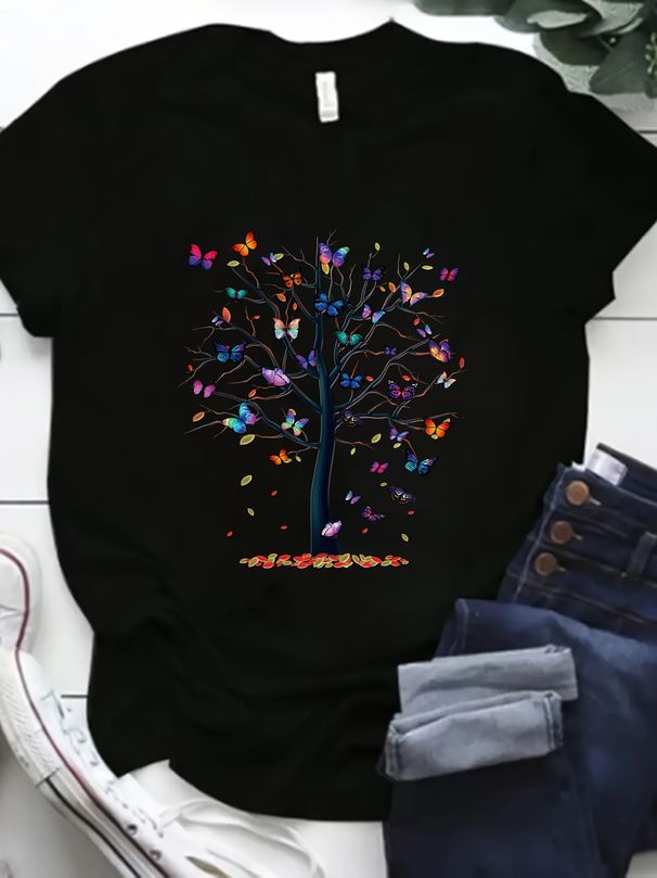 Casual White Round-neck T-shirt With Colorful Bear Desig Short Sleeves Women's FashionSchmetterlings_ecoleips.com