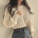 Oversized Bubble Sleeve Sweater – Soft & Cozy Knit Top For Women (Oversized Fit, Fluffy Texture, Pink/Beige/Black, Fall/Winter Essential)_ecoleips.com