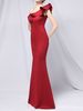 Elegant Off-Shoulder Black Evening Dress With Ruffled Short Sleeves Slim Fit Long Formal Gown For Parties(Polyester Blend, Classic BlackJewel Tones)_ecoleips.com