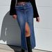 Women's Clothing Slit High Waisted Stretch Denim Skirt_ecoleips.com