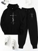 Women's Autumn And Winter Fashion Casual Faith Print Thickened Fleece Warm Hooded Sweatshirt+sports Pants Set-809_ecoleips.com