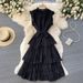 Women's French Style Dress Yellow Heavy Duty Pleated Collar Tie Waist Slimming Chiffon Cake Skirt With Ruffles Casual Summer Dress_ecoleips.com