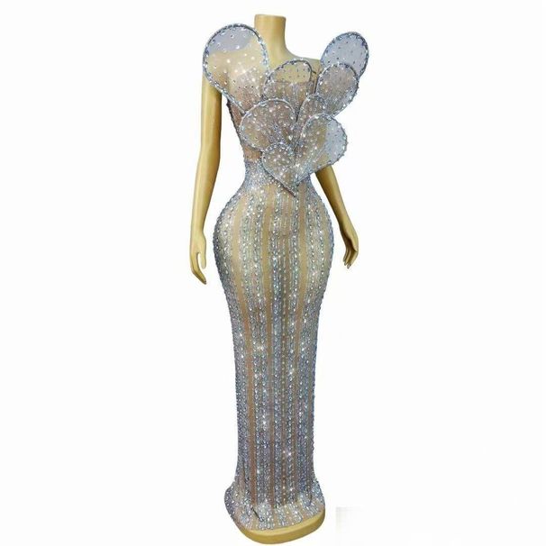 Women's Slim Fit Bodycon Dress Three-Dimensional Embellished Petal Rhinestone Fashion High-End For DJs Models Runway Shows Singers Hosts_ecoleips.com