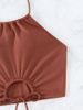 Bikini2026 New European And American High-waisted Suspender Straps Split Swimsuit Women's Summer Flat Corner Sports Beach Bikini_ecoleips.com