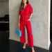 Women's Two Piece Set Short Sleeve Loose Top Cotton Linen Wide Leg Pants Summer Casual Outfit_ecoleips.com