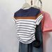Versatile Elegant Women's T-Shirt Summer Style Fitted Waist Color Block Striped Short Sleeve Top_ecoleips.com