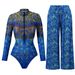 Women's UPF35+ Long Sleeve Sun Protection Swimsuit High Elastic Thickened Mesh Loose Long Pants Fitness One Piece Suit for Summer_ecoleips.com