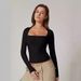 Women's Square Collar Shirt Autumn Top Long Sleeve T-Shirt Slim Pullover Milk Silk T-Shirt_ecoleips.com