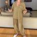 Women's Clothing Casual Cotton Linen Two Piece Set Elastic Waist Solid Color Pants With Shirt_ecoleips.com