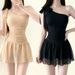 Women's One Piece Swimsuit Solid Color One Shoulder Dress Style Conservative Slimming Girlish Pure Sexy for Vacations And Hot Springs_ecoleips.com