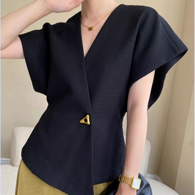 Women's Clothing Suit With Dropped Shoulder Sleeves Vest Design With One Button Waist Slimming Fashion Top_ecoleips.com