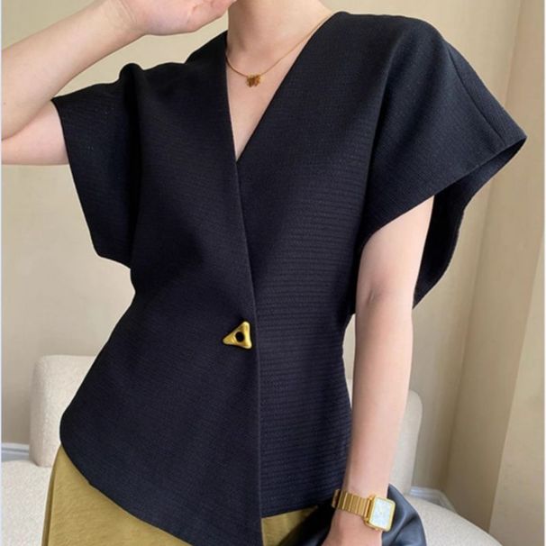 Women's Clothing Suit With Dropped Shoulder Sleeves Vest Design With One Button Waist Slimming Fashion Top_ecoleips.com