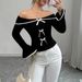 Contrast Color Off Shoulder Bow Tie Women's T Shirt_ecoleips.com