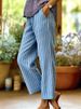 Women's Striped Cotton Linen Pants with Stretch Waistband And Pockets Casual Loose Fit Straight Leg European And American Style_ecoleips.com