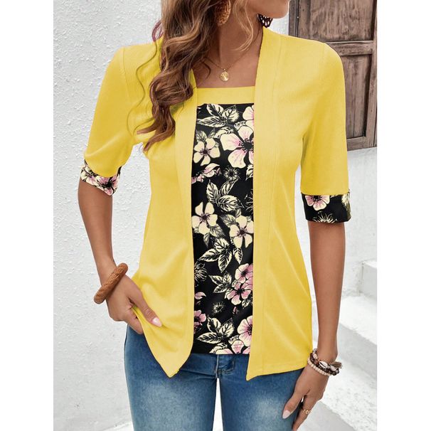 K New Fake Two-piece Five Quarter Sleeve Printed Women's Top T-shirt_ecoleips.com