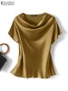 ZANZEA Summer Fashion Satin Blouse Women Short Sleeve Solid Shirt Female Casual OL Work Tunic Tops Elegant Loose Blsuas Oversize_ecoleips.com