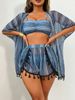 Women's Clothing Sunscreen Cover Up Sexy Tassel Bikini Four Piece Swimsuit Set_ecoleips.com