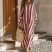 Women's Striped Print Long Shirt Dress Casual Loose Fit Zipper Closure Thin Spring Summer Fashion Style_ecoleips.com