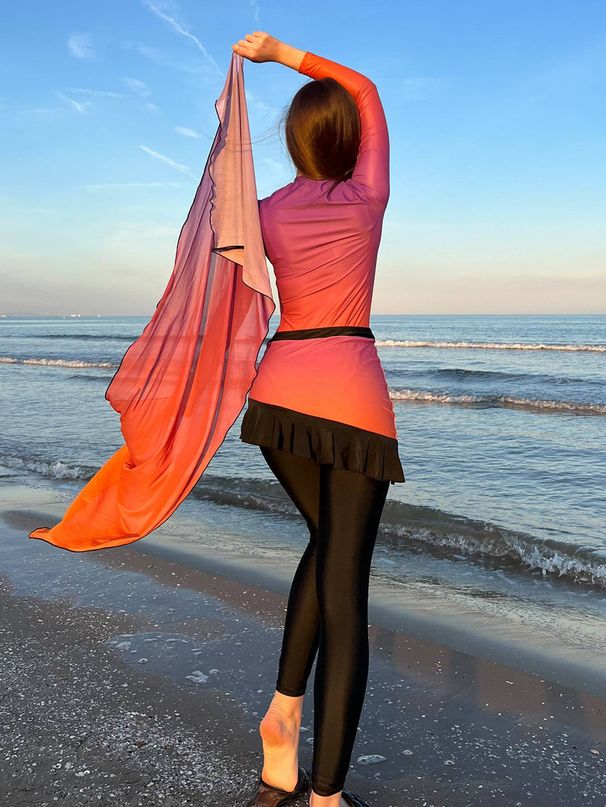 Muslim Swimsuit Long Sleeve Wetsuit Beachwear Sunscreen Floral Print Swimsuit Diving Suit_ecoleips.com