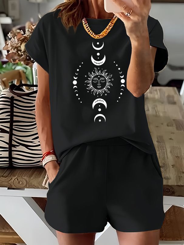 Women’s 2 Piece Outfit Set – Oversized Graphic T-Shirt And Biker Shorts Matching Set, Casual Summer Lounge Tracksuit For Daily Wear-338_ecoleips.com