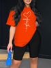 Summer Women's Casual Fashion Heart-shaped Letter Pattern Printed Loose T-shirt Shorts Two-piece Set Set Summer Sportswear Suitable For Daily Wear-189_ecoleips.com