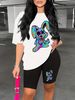 Summer Women's Casual Fashion Cartoon Rabbit Pattern Printed Loose T-shirt Shorts Two-piece Set Set Summer Sportswear Suitable For Daily Wear-182_ecoleips.com