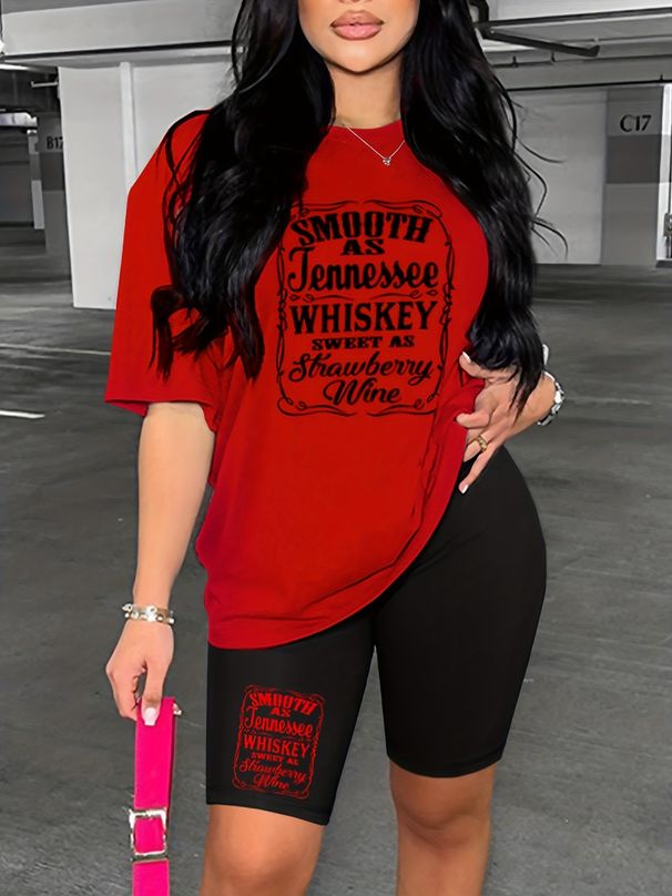 Summer Women's Casual Fashion Letter Printed Loose T-shirt Shorts Two-piece Set Summer Sportswear Suitable For Daily Wear-178_ecoleips.com