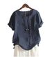 Summer Retro Women's Crew Neck Short Sleeve T-Shirt plus Size Casual Loose Button Cotton Linen Pullover Top Solid Color_ecoleips.com