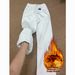 White Fleece-lined Thickened Loose Straight-leg Jeans For Women, Autumn And Winter, High-waisted, Slimming, Drapey,_ecoleips.com
