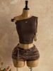 Girl's Retro Tassel Frayed Shorts Set With One Shoulder Metal Decoration Cropped Top In Style Hot_ecoleips.com