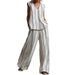 Women's 3D Stripe Linen-Look Lounge Set Sleeveless V-Neck Top Wide-Leg Pants Multiple Colors_ecoleips.com