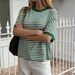 Diyun European And American Vacation Casual Style Simple Striped Short-Sleeve T-Shirt Women's Clothing 2026 Summer_ecoleips.com