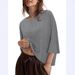 2026 European American Women Casual Oversized Elbow Sleeve Crew Neck Cotton Tops_ecoleips.com