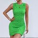 European And American Women's Fashion Cross-border New Stylish Drawstring Elastic Bubble Pattern Sexy Bodycon_ecoleips.com