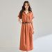 26 Summer New Lyocell+Linen French Workwear Collar Slimming Elegant Waist-Cinching Shirt Dress 22808_ecoleips.com