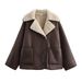 Women's Faux Fur Lined Reversible Stand Collar Long Sleeve Jacket - Winter Fashion Outerwear For Street Style (Black, Brown, Beige)_ecoleips.com