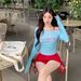 Women's Trendy High-End Long Sleeve Bikini Set 4-Piece Swimsuit for Teen Girls Beach Vacation_ecoleips.com