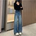 Spring Summer New Wide-Leg Jeans Blue Design High Waist Scimitar Loose Slimming Floor-Length Pants For Women_ecoleips.com