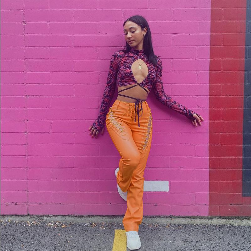 Women's High-Waisted Hollow out Straight Leg Tapered Slim Fit Leather Pants Summer Fashion Trend European American Style_ecoleips.com