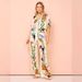 Women's clothing satin printed temperament short-sleeved shirt + trousers two-piece set_ecoleips.com