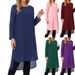 Women's Asymmetrical Chiffon Blouse round Neck Long Sleeves Casual Top Loose Fit Side Slit European American Style 2026_ecoleips.com