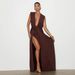 Stylish Draped Pleated Dress Solid Color Deep V Neck Irregular Design European American Style Feminine New Black Dress_ecoleips.com