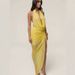 Women's Clothing Women's Yellow Dress Halter Neck Deep V Neck Open Back Crystal Slit Pleats For Formal & Casual For Women_ecoleips.com