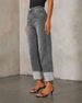 K New Elastic Straight Leg Jeans For Women, Retro Rolled Edge High Waisted Pants_ecoleips.com