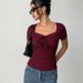 Women's Slim Fit Short Sleeve T-Shirt Lace Collar Fashion Spring/Summer Pullover Top_ecoleips.com